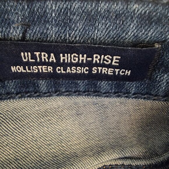 Hollister Distressed Jeans Size 5S/27 Stretch Medium Wash Denim Raw Hem Ultra Hi - Picture 8 of 10